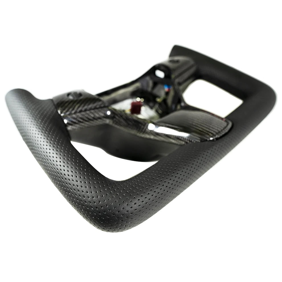 Carbone Prestige 2017-2023 Tesla Model 3 & Y Yoke Steering Wheel Black Leather with Carbon Fiber
