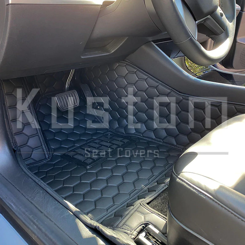 Zero E 2020-2023 Tesla Model Y Custom Honeycomb Leather Floor Mat