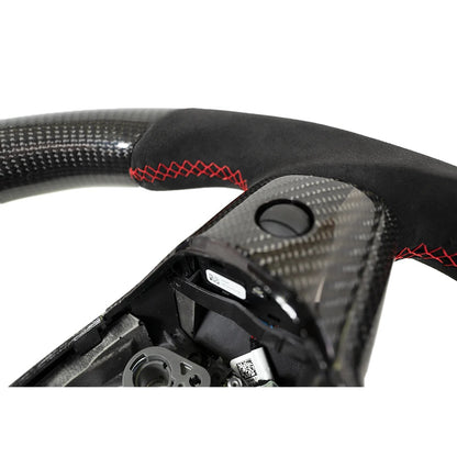 Carbone Prestige 2017-2023 Tesla Model 3 & Y Steering Wheel Black Alcantara and Carbon Fiber with Red Stripe