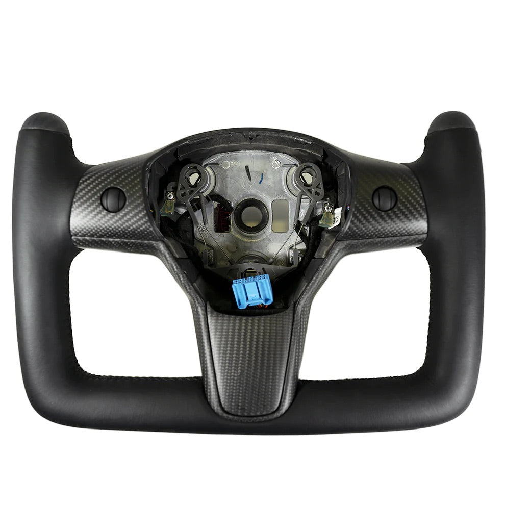 Carbone Prestige 2017-2023 Tesla Model 3 & Y Yoke Steering Wheel Black Leather with Carbon Fiber