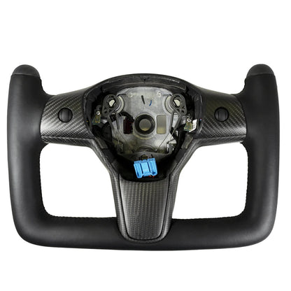 Carbone Prestige 2017-2023 Tesla Model 3 & Y Yoke Steering Wheel Black Leather with Carbon Fiber