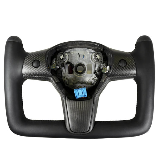 Carbone Prestige 2017-2023 Tesla Model 3 & Y Yoke Steering Wheel Black Leather with Carbon Fiber